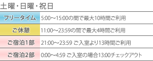 土曜・日曜・祝日ご利用基本時間帯
